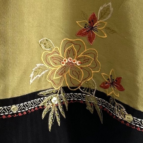 Alfred Dunner Size 16 Rayon/Polyester Green & Black Button Top Floral Embroidery - Picture 4 of 12